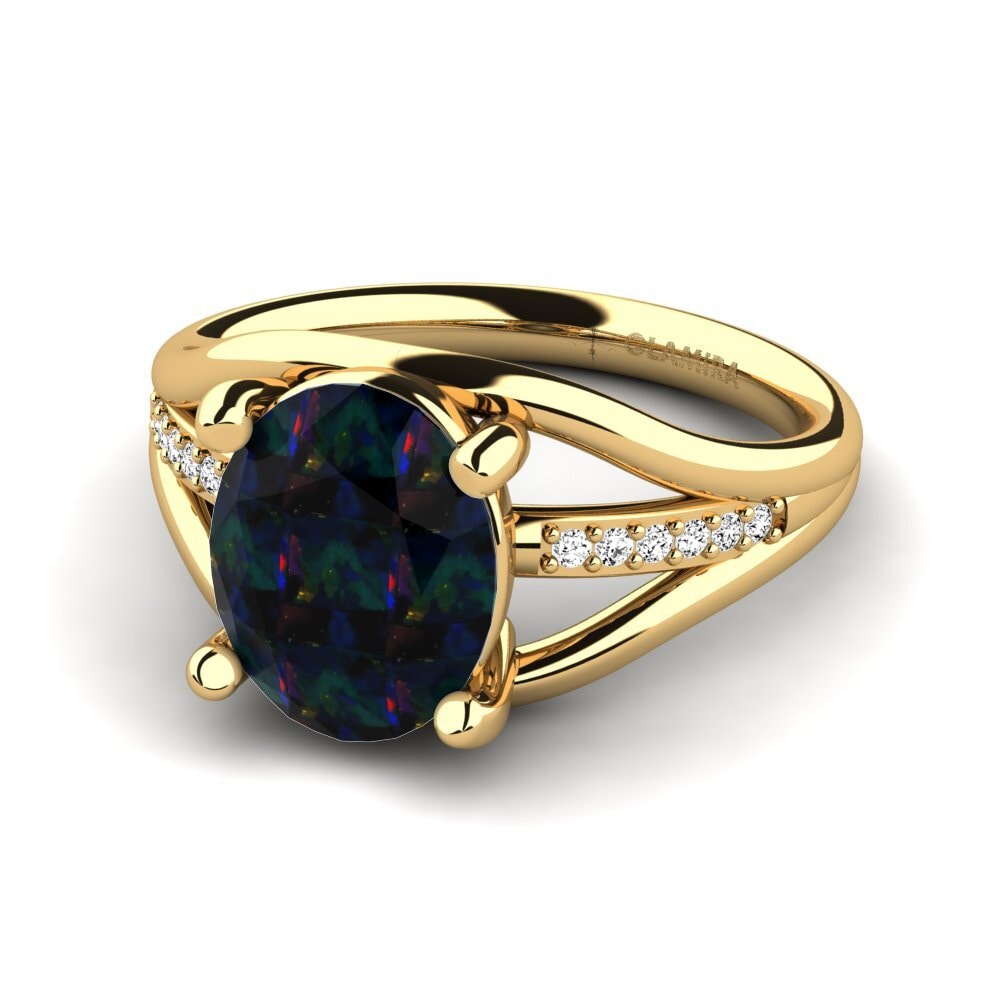 18k Oro Amarillo Opalo Negro Anillo de compromiso Areneka