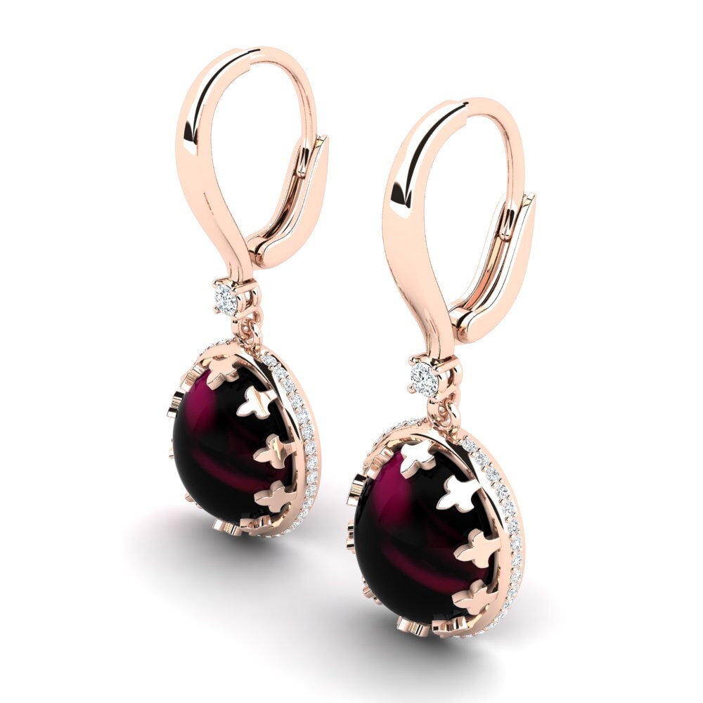 18k Oro Rosa Granate Rhodolite Cabujón Pendiente de mujer Argelia