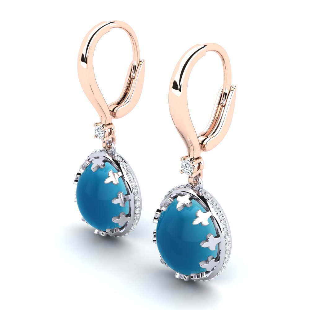 585 Ros & Putih Emas Topaz Biru Cabochon Anting-anting wanita Argelia