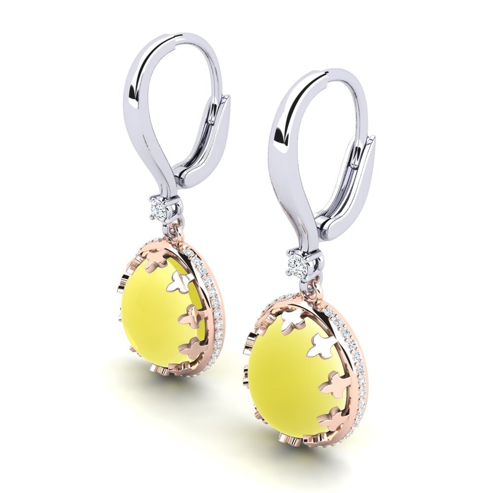 14k White & Rose Gold Cabochon Lemon Topaz Women's Earring Argelia