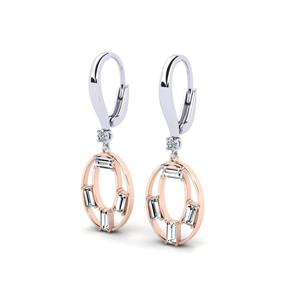 14k Oro Blanco / Rosa Baguette Pendiente de mujer Argosy