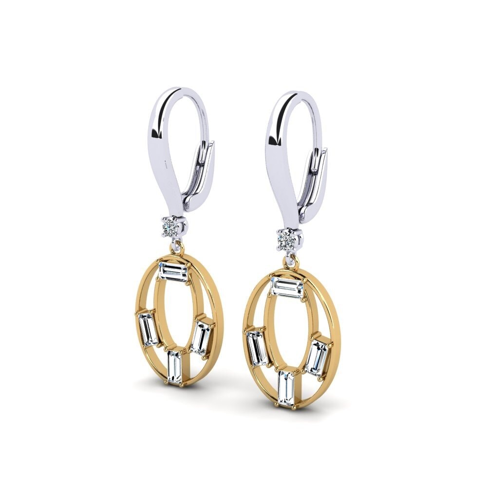 14k Oro Blanco & Amarillo Baguette Pendiente de mujer Argosy