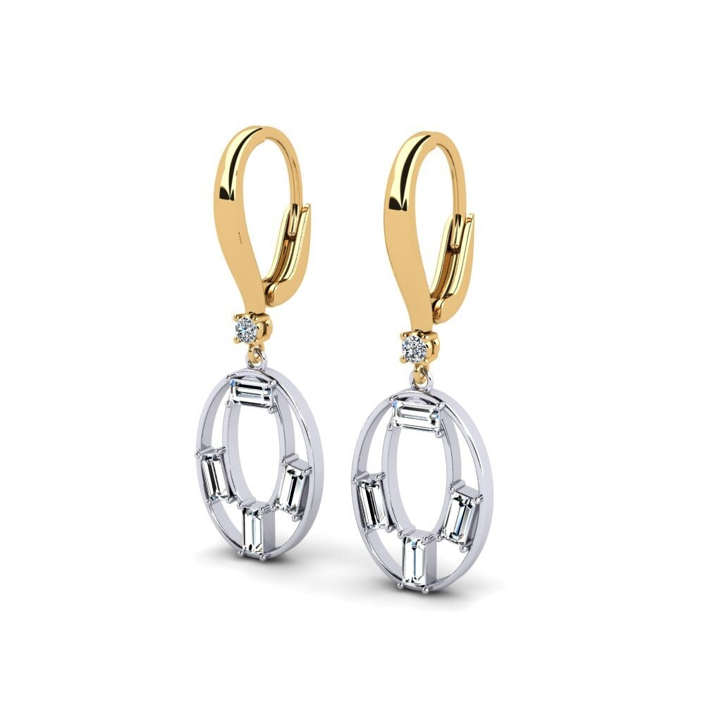 14k Oro Amarillo/Blanco Baguette Pendiente de mujer Argosy