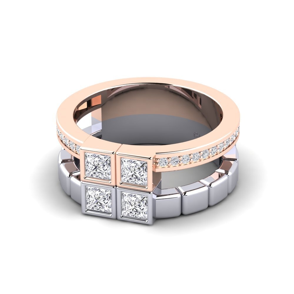 14k Oro Blanco & Rosa Princesa Anillo Argyle