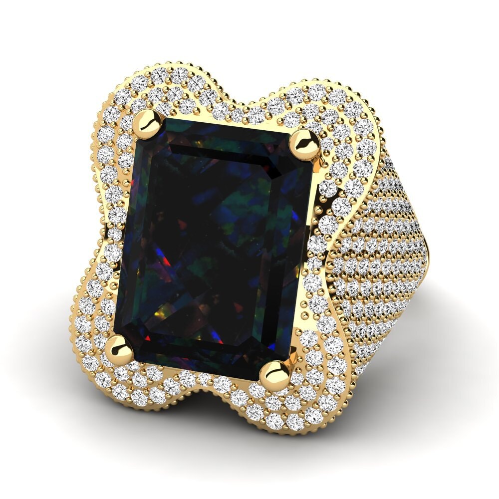 18k Oro Amarillo Opalo Negro Anillo de compromiso Aricela