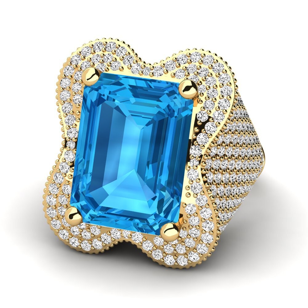 9k Oro Amarillo Topacio azul Anillo de compromiso Aricela