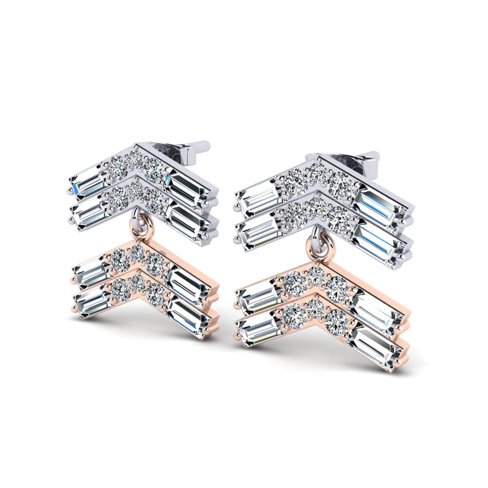 14k Oro Blanco / Rosa Baguette Pendiente de mujer Arleen