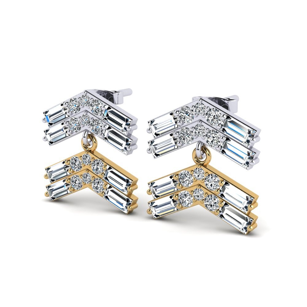 14k Oro Blanco & Amarillo Baguette Pendiente de mujer Arleen