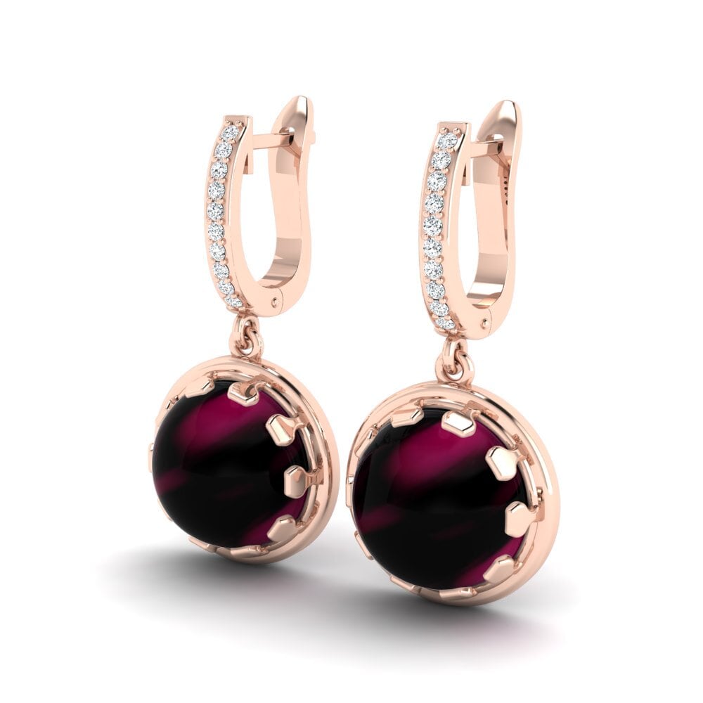 18k Oro Rosa Granate Rhodolite Cabujón Pendiente de mujer Arletha
