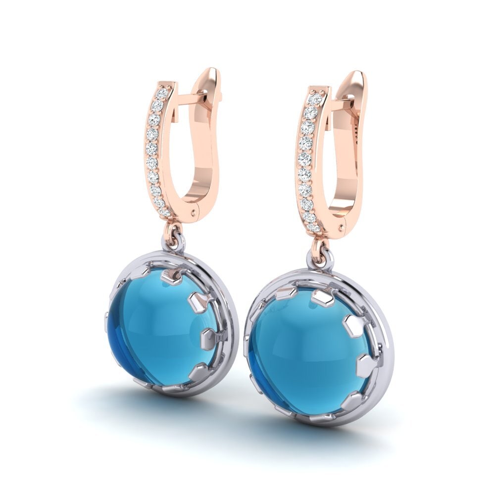 585 Ros & Putih Emas Topaz Biru Cabochon Anting-anting wanita Arletha