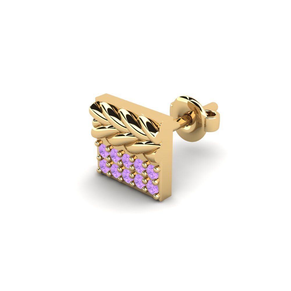 14ct Yellow Gold Amethyst Men's Earring Armalause