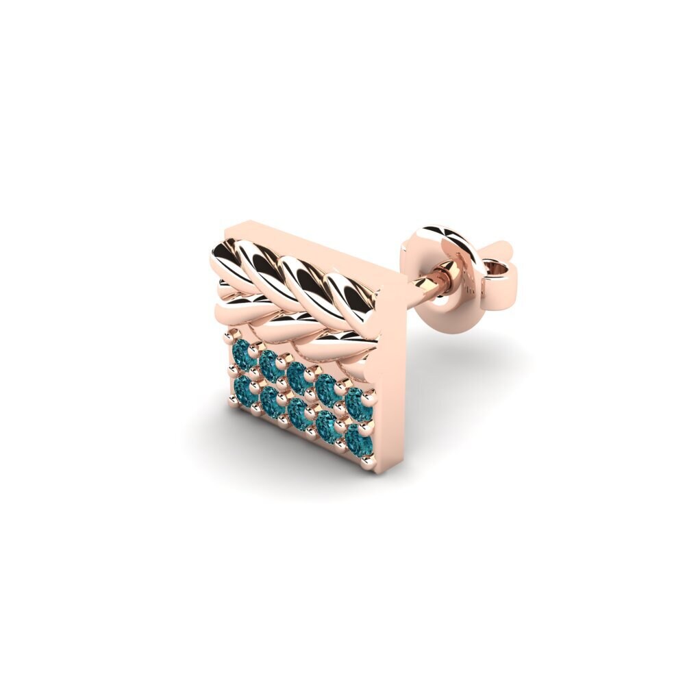 14ct Rose Gold Blue Diamond Men's Earring Armalause