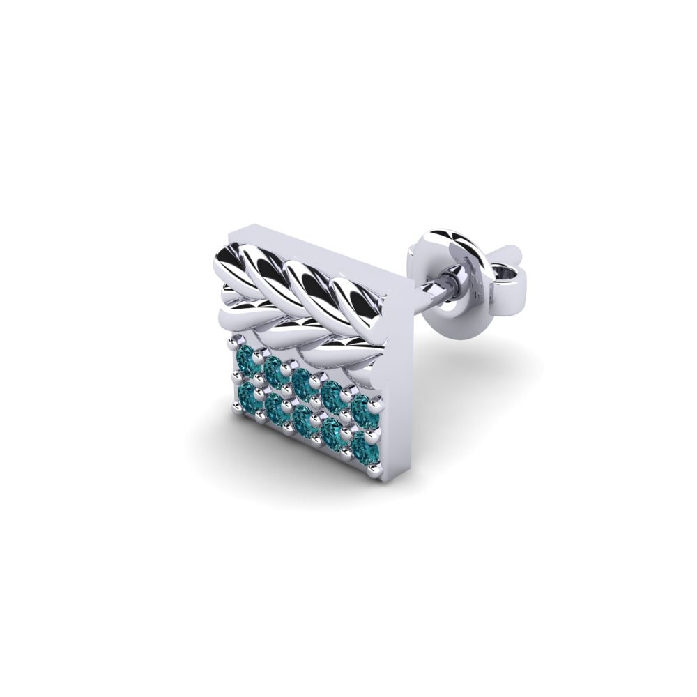 9ct White Gold Blue Diamond Men's Earring Armalause