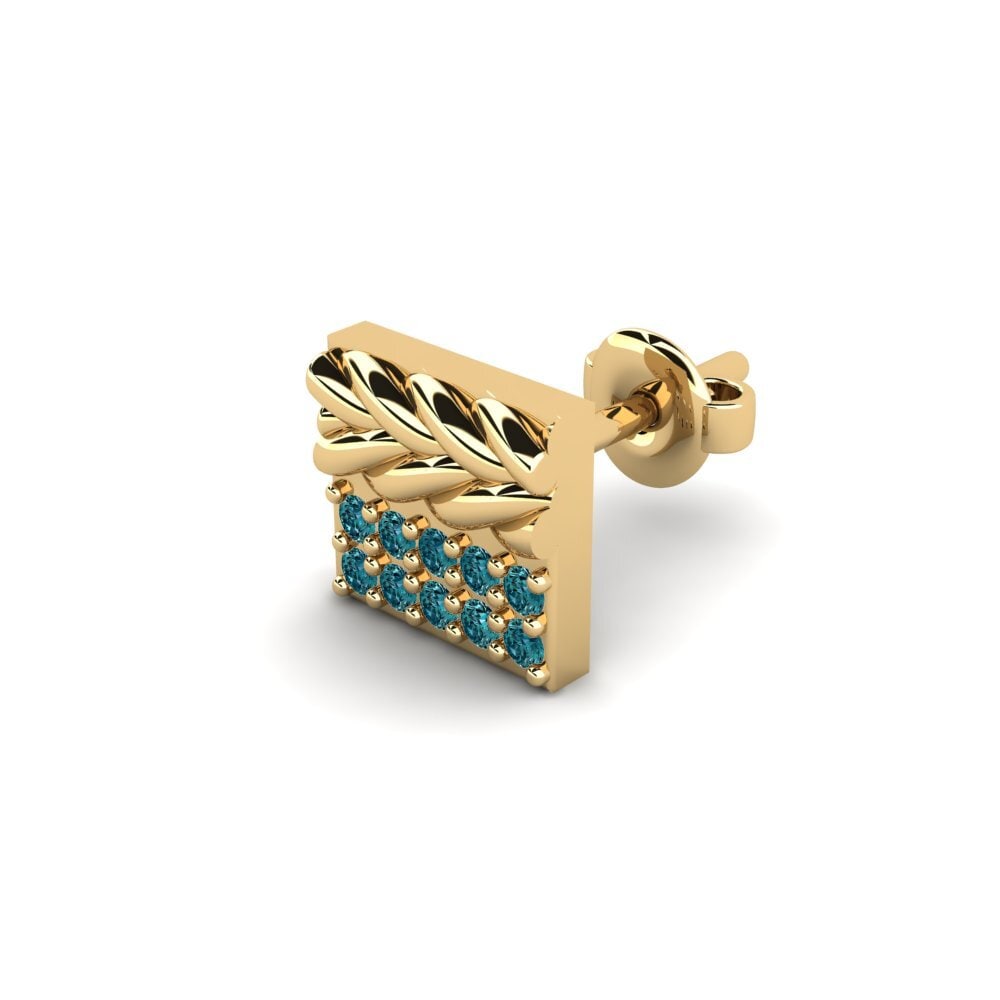 14ct Yellow Gold Blue Diamond Men's Earring Armalause