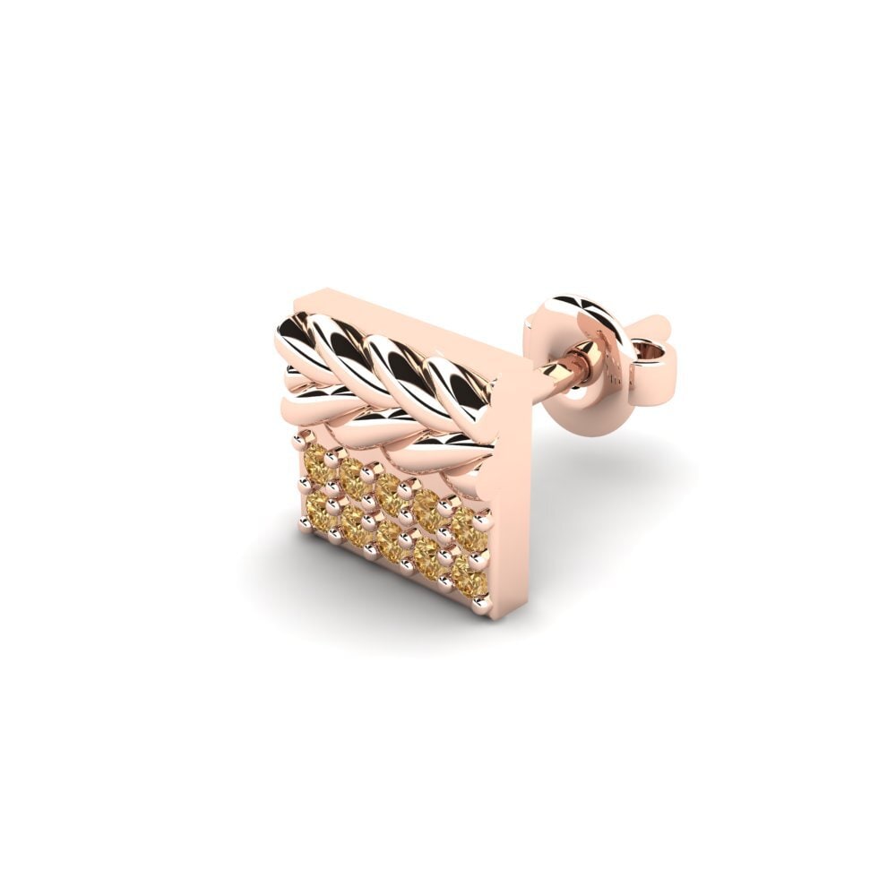 14ct Rose Gold Brown Diamond Men's Earring Armalause