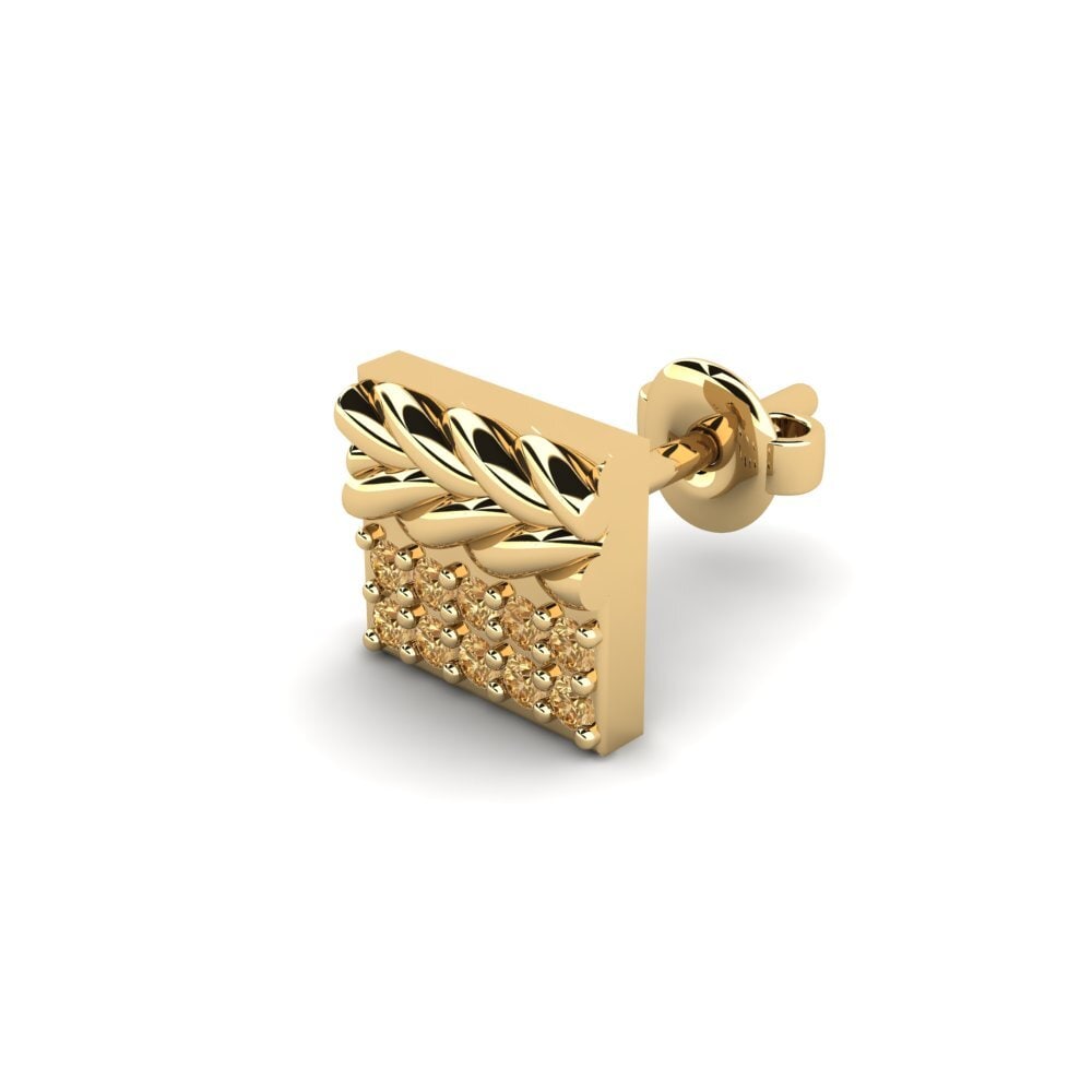 14ct Yellow Gold Brown Diamond Men's Earring Armalause