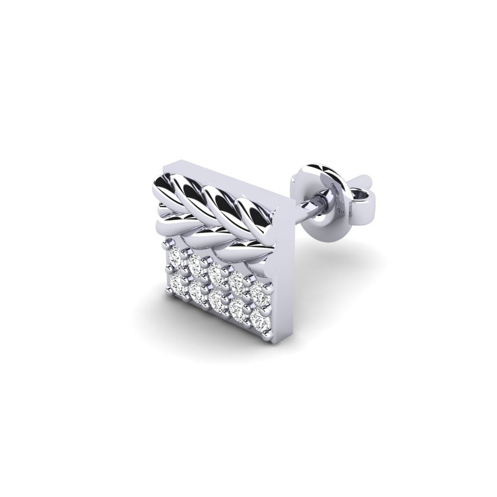 9ct White Gold White sapphire Men's Earring Armalause
