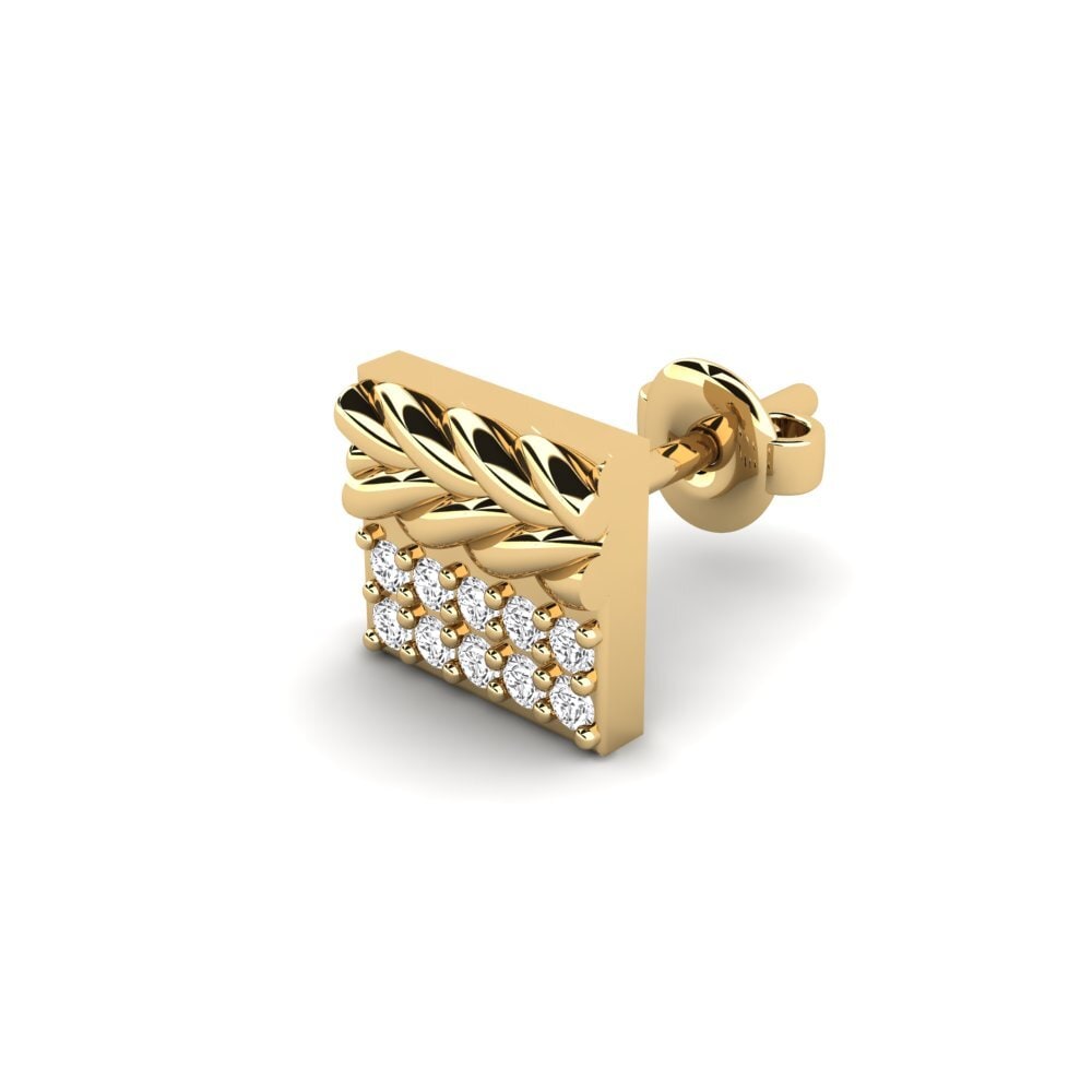 14ct Yellow Gold White sapphire Men's Earring Armalause