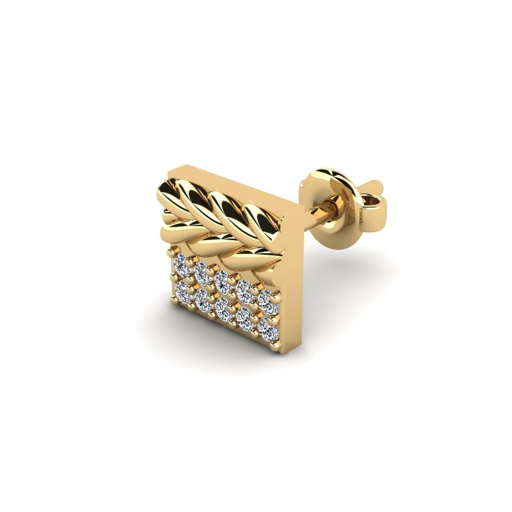 14ct Yellow Gold Zirconia Men's Earring Armalause