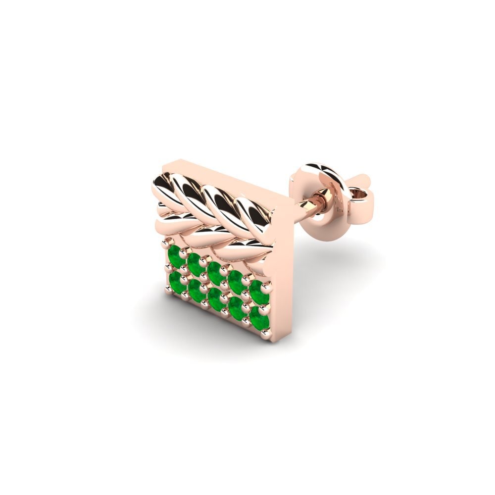14ct Rose Gold Emerald Men's Earring Armalause