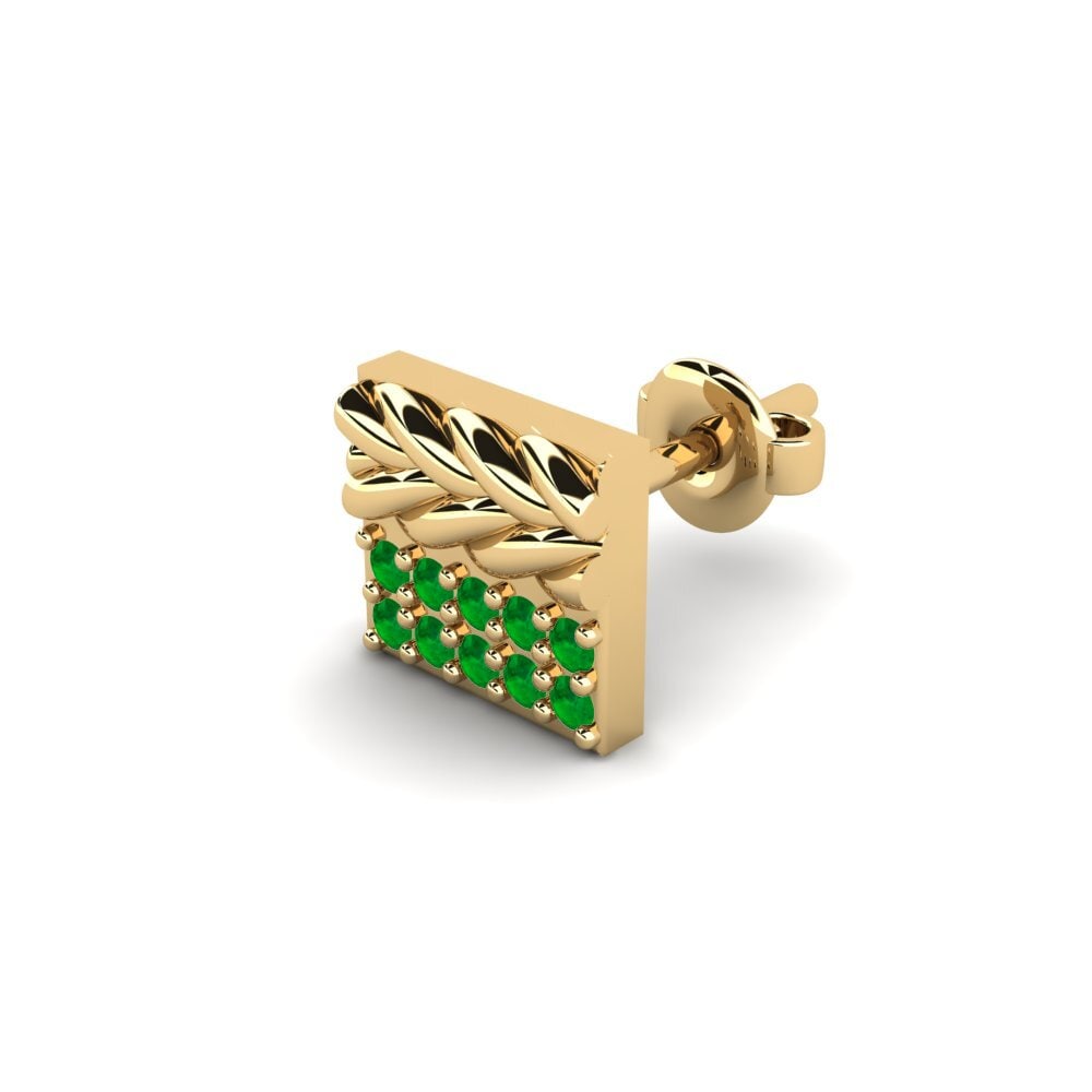 9ct Yellow Gold Emerald Men's Earring Armalause