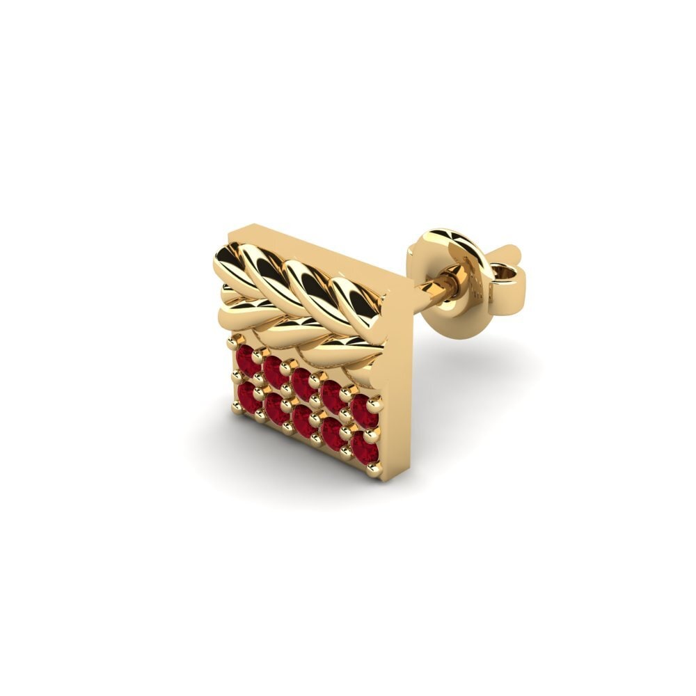 9ct Yellow Gold Red Zirconia Men's Earring Armalause