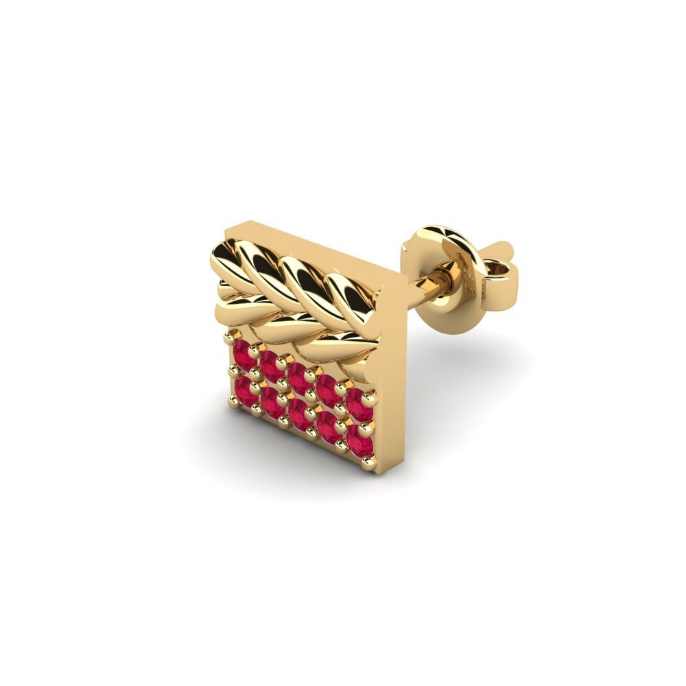 14ct Yellow Gold Ruby Men's Earring Armalause