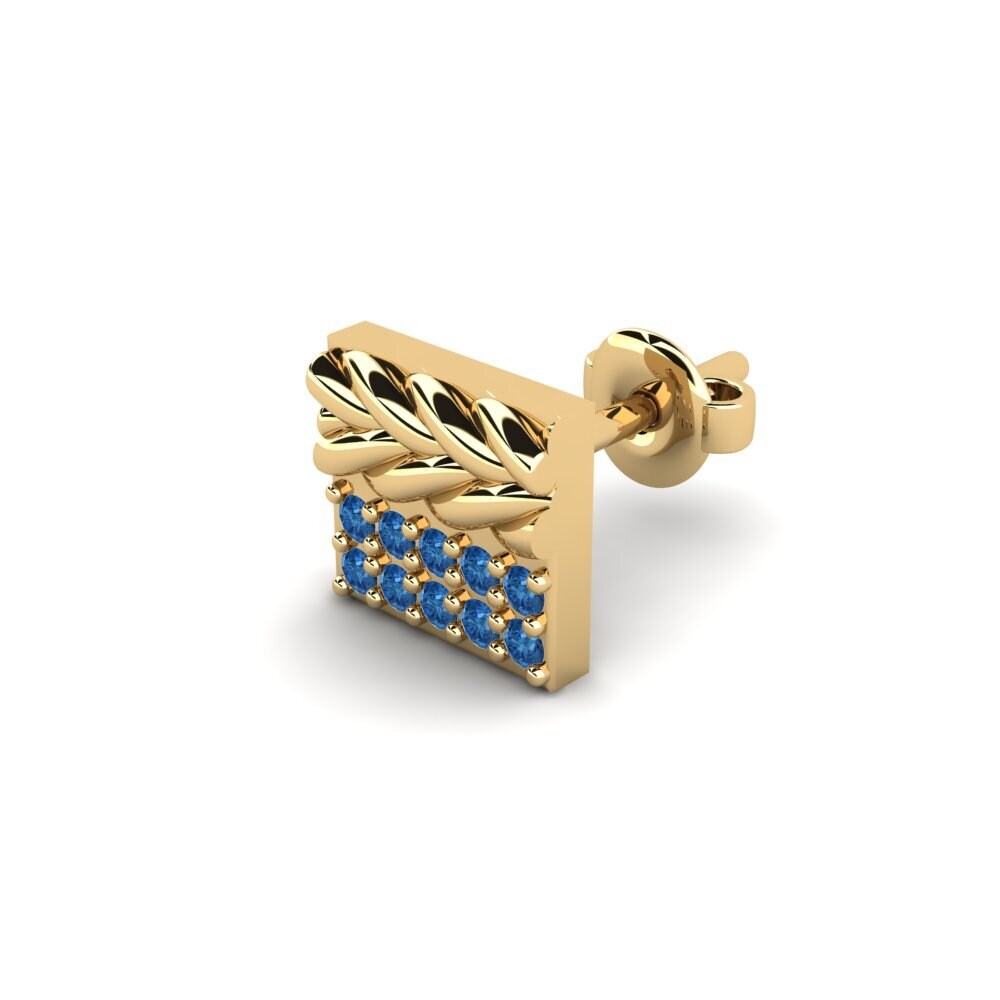 9ct Yellow Gold Dark Blue Zirconia Men's Earring Armalause