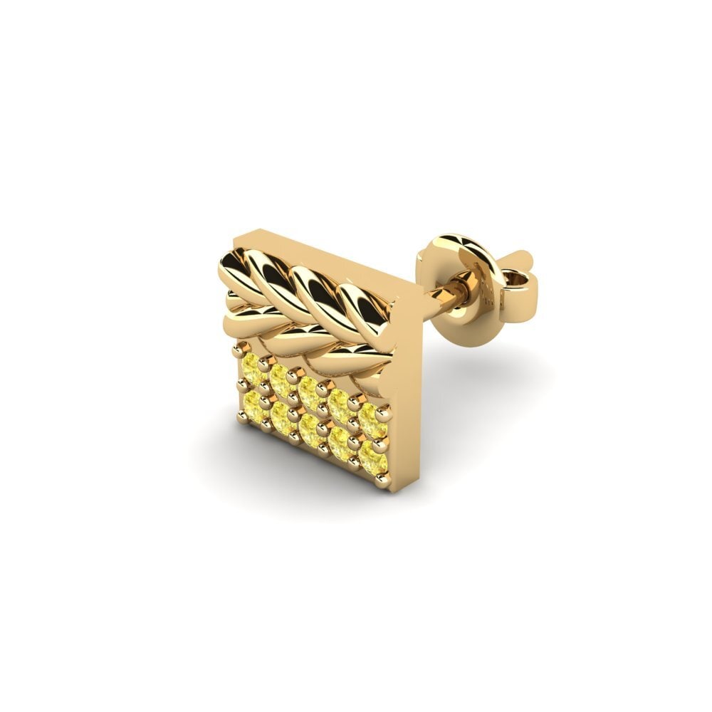 14ct Yellow Gold Yellow Sapphire Men's Earring Armalause