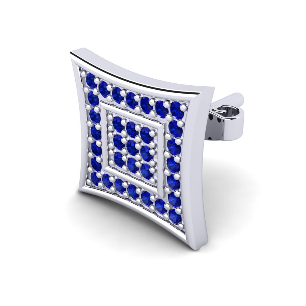 9k Oro Blanco Zafiro Pendiente para hombre Armando