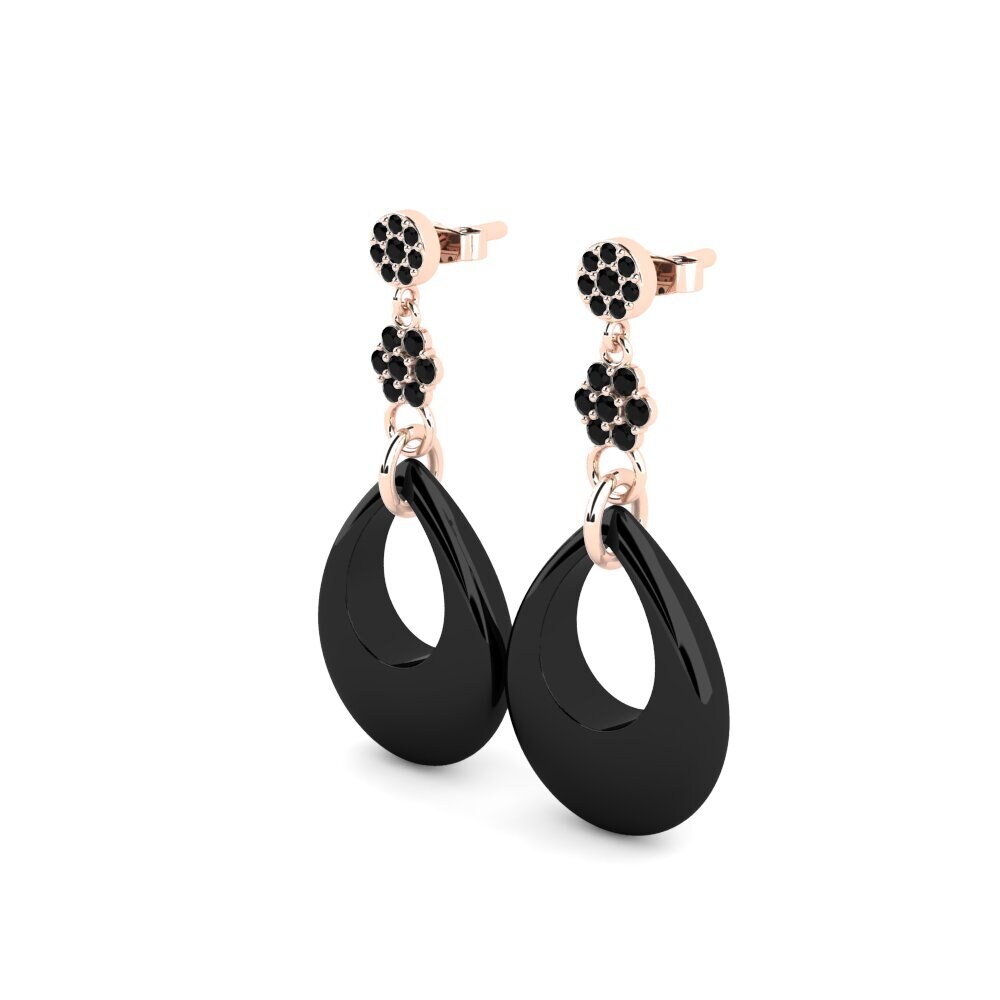 14k Oro Rosa Ónix Negro Pendiente de mujer Arno