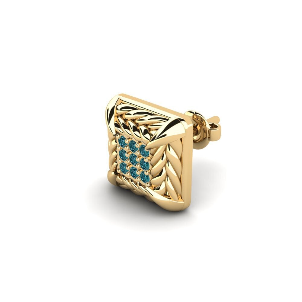 14ct Yellow Gold Blue Diamond Men's Earring Arnon