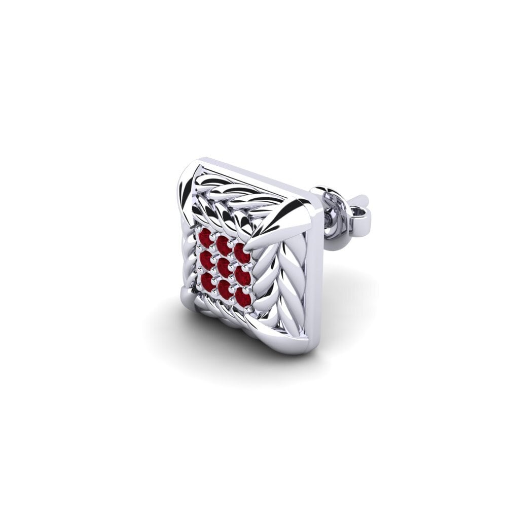 9k Oro Blanco Circonita Roja Pendiente para hombre Arnon