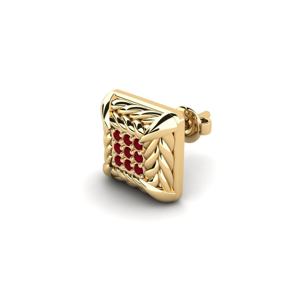 9ct Yellow Gold Red Zirconia Men's Earring Arnon