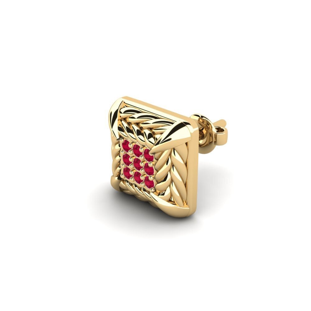 14ct Yellow Gold Ruby Men's Earring Arnon