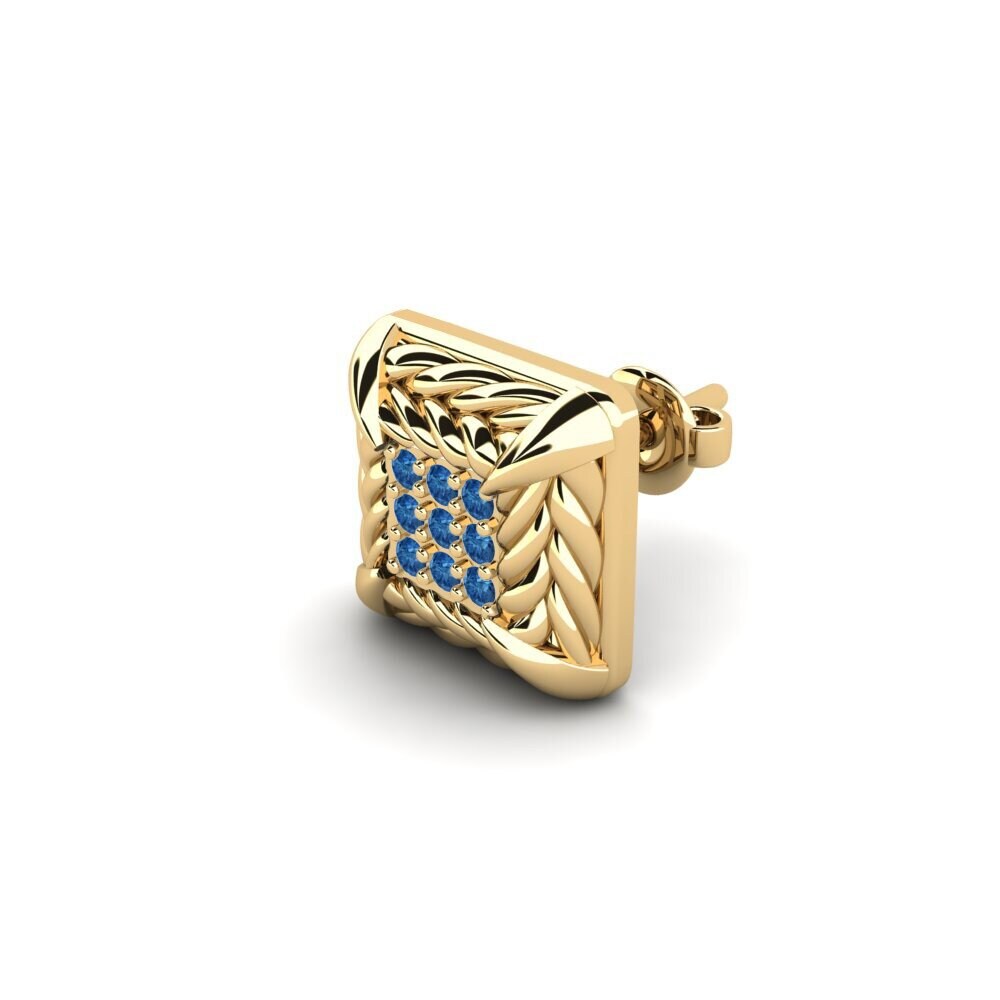 9ct Yellow Gold Dark Blue Zirconia Men's Earring Arnon