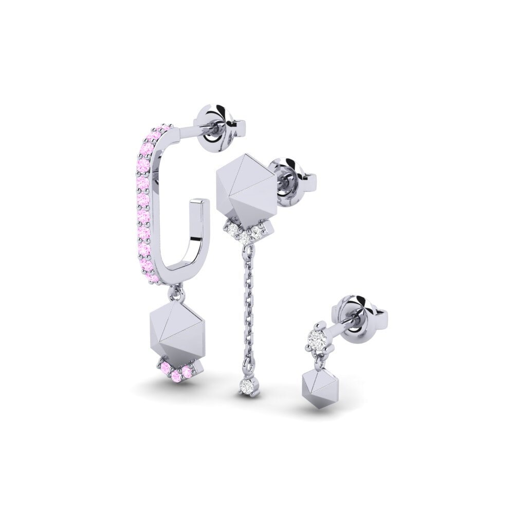 Platino Zafiro Rosado Pendiente de mujer Aroaro - SET
