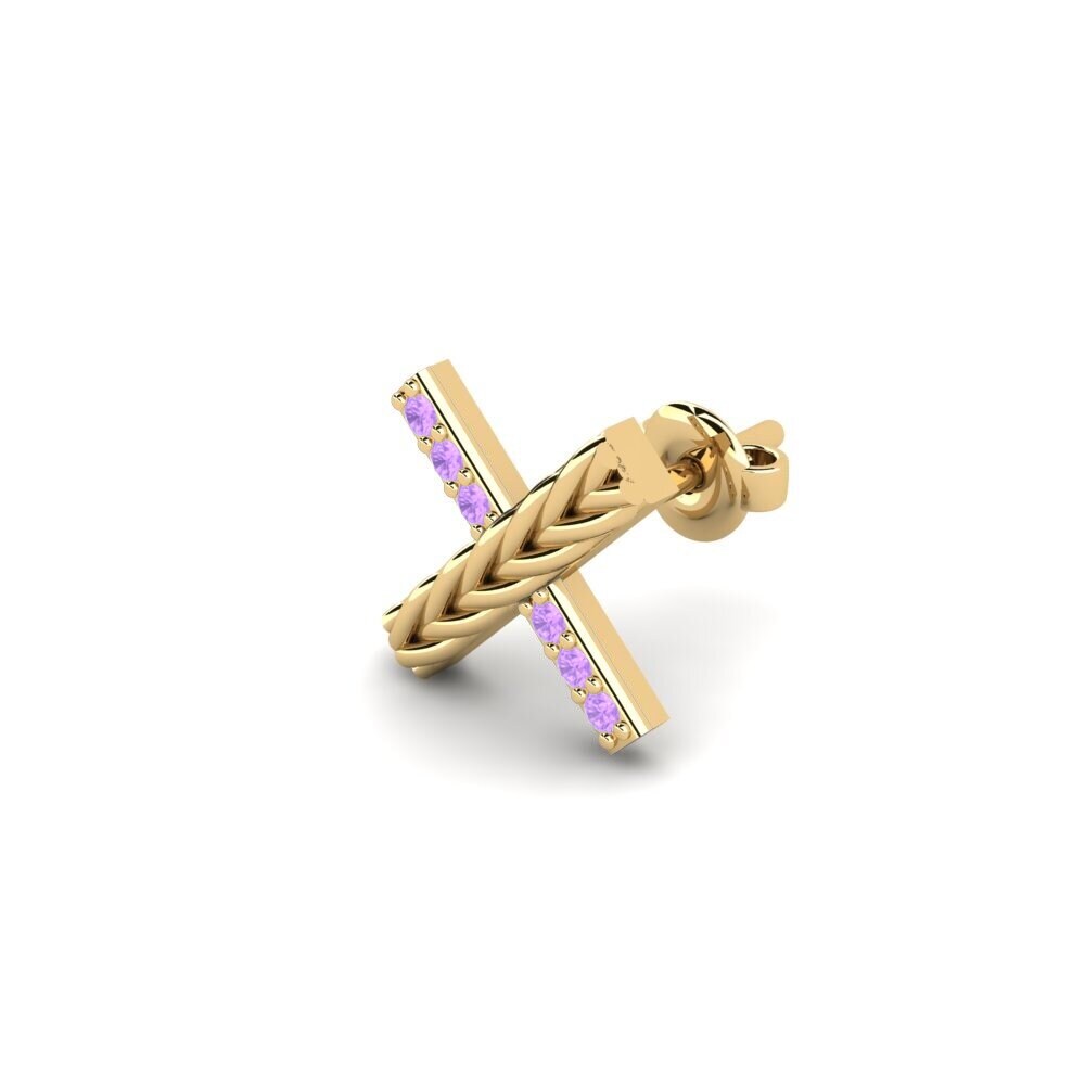 14ct Yellow Gold Amethyst Men's Earring Aroffe