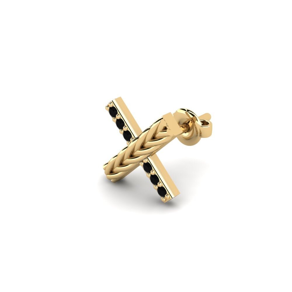 14ct Yellow Gold Black Onyx Men's Earring Aroffe