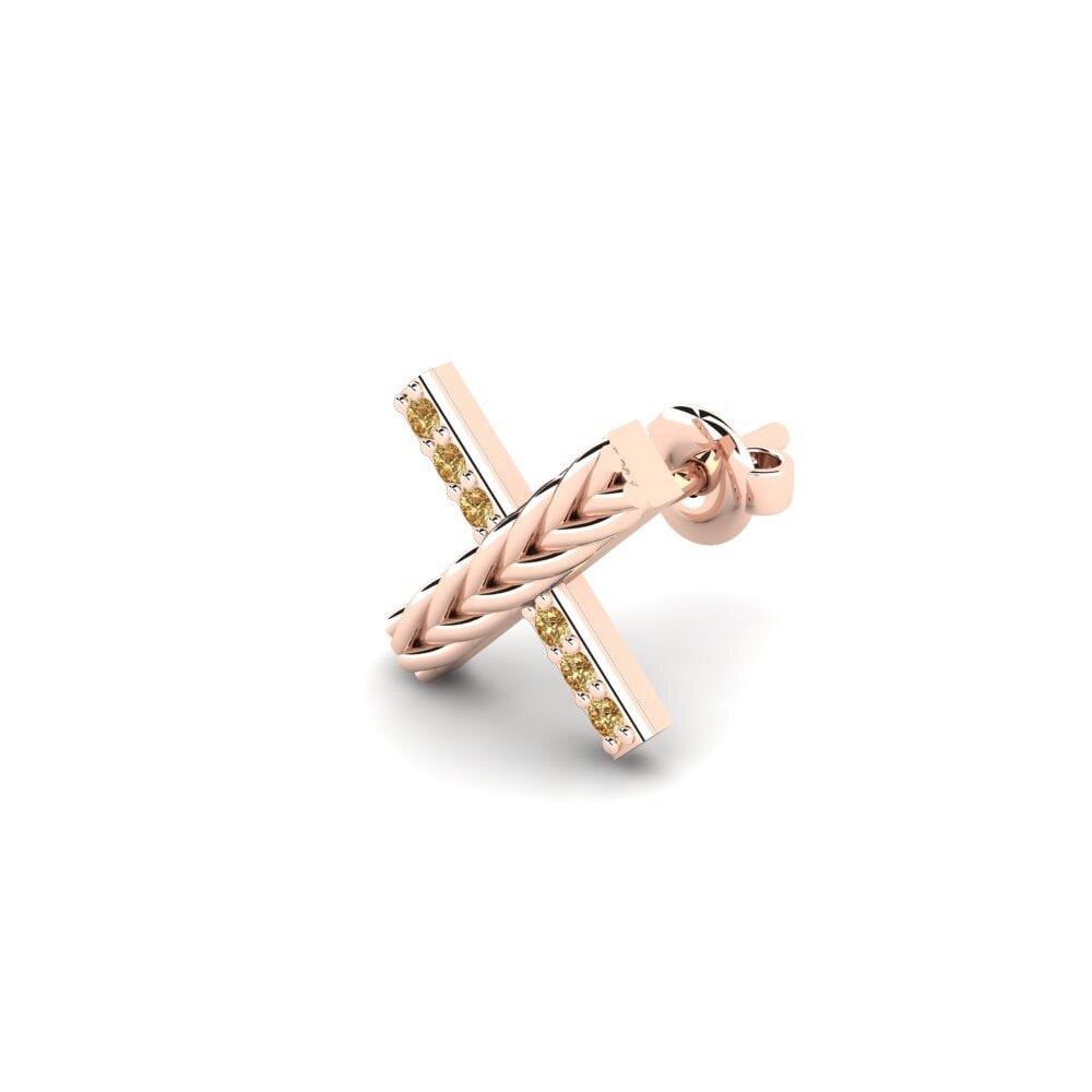 14ct Rose Gold Brown Diamond Men's Earring Aroffe