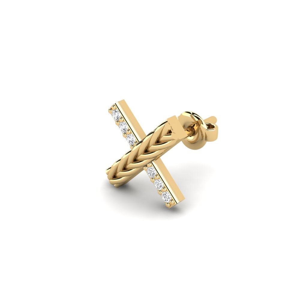 14ct Yellow Gold White sapphire Men's Earring Aroffe