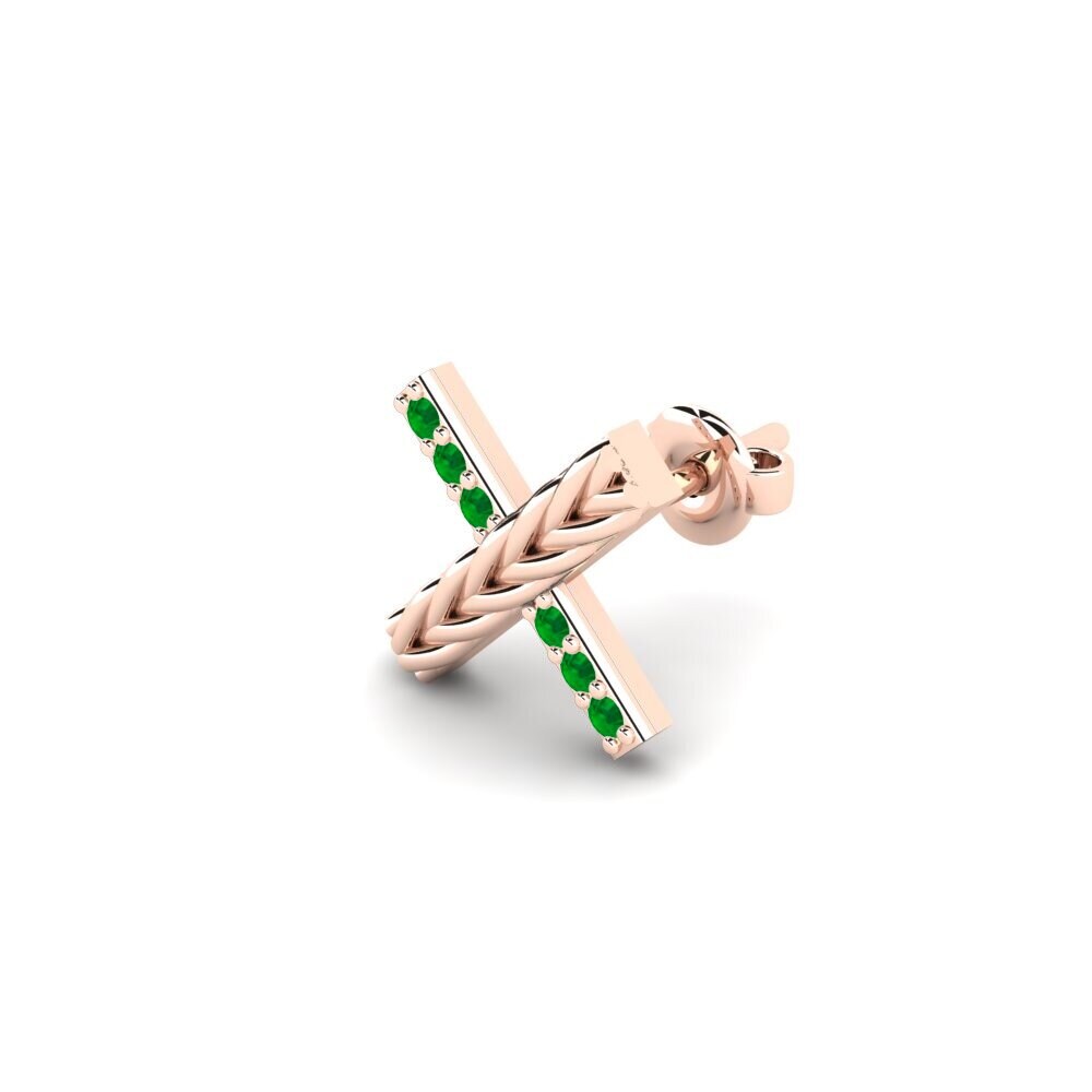 14ct Rose Gold Emerald Men's Earring Aroffe