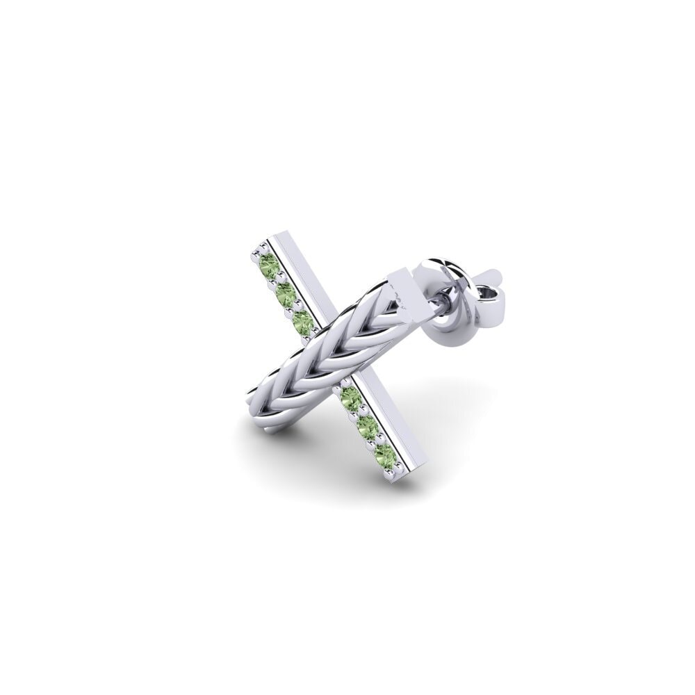 18k Oro Blanco Diamante Verde Pendiente para hombre Aroffe