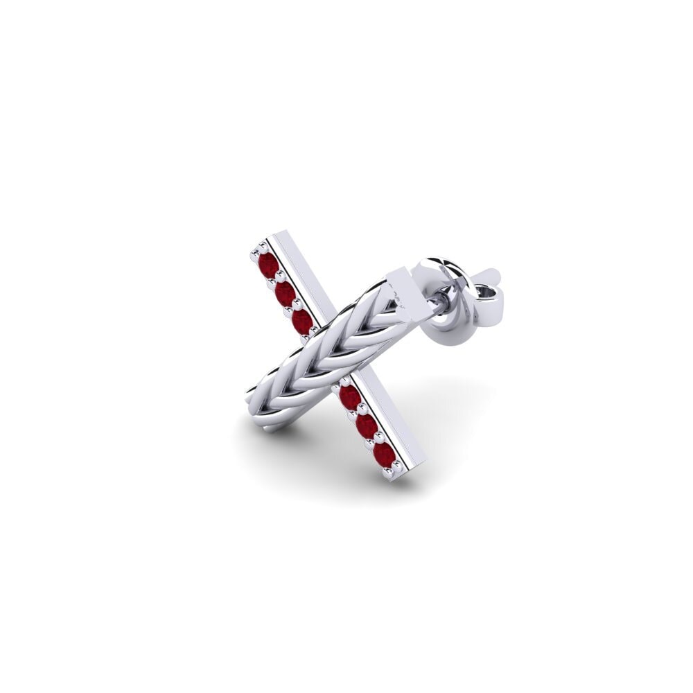 9k Oro Blanco Circonita Roja Pendiente para hombre Aroffe