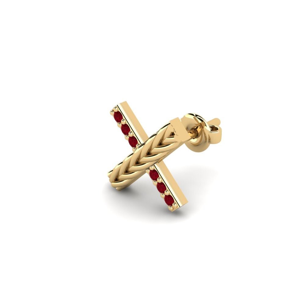 9ct Yellow Gold Red Zirconia Men's Earring Aroffe
