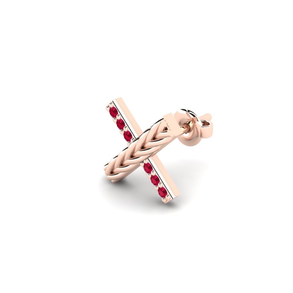 18ct Rose Gold Ruby Men's Earring Aroffe