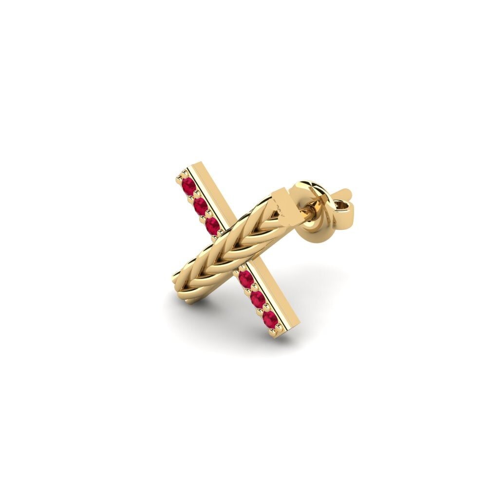 14ct Yellow Gold Ruby Men's Earring Aroffe