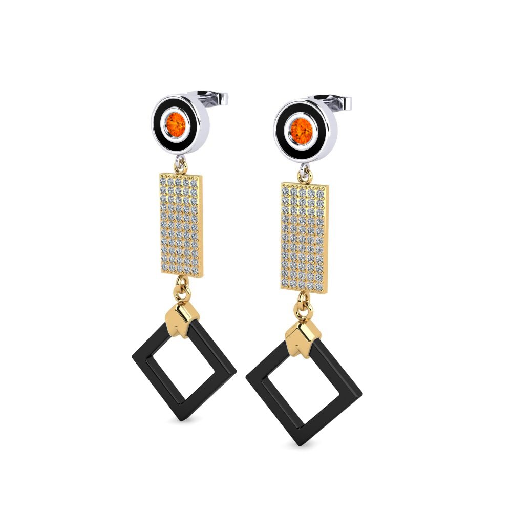 14k Oro Amarillo & Blanco Zafiro Naranja Pendiente de mujer Aronni