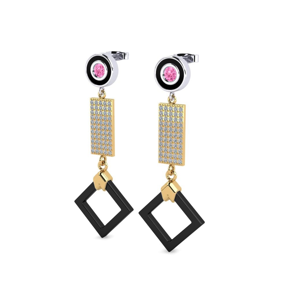 14k Oro Amarillo & Blanco Zafiro Rosado Pendiente de mujer Aronni