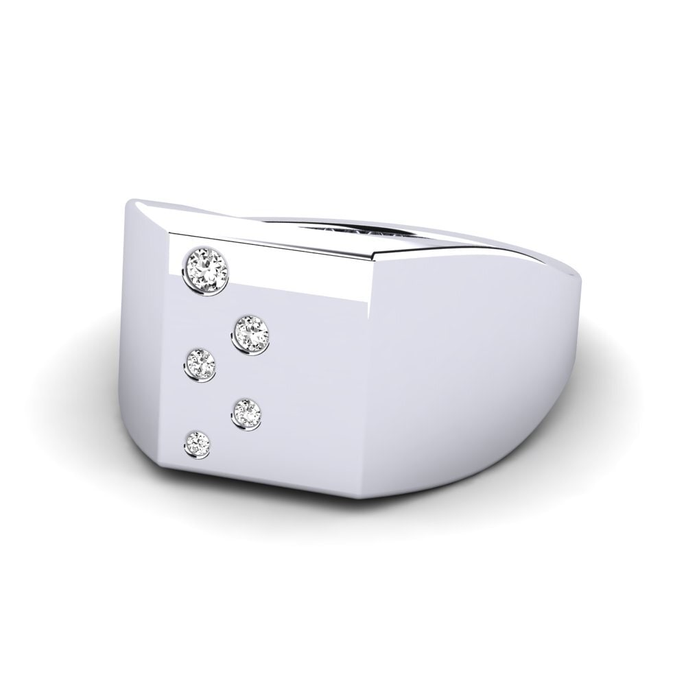 Anello Sigillo Uomo Con Moissanite Taglio Rotondo A Stella - Argento 925 Placcato Oro Giallo 14K